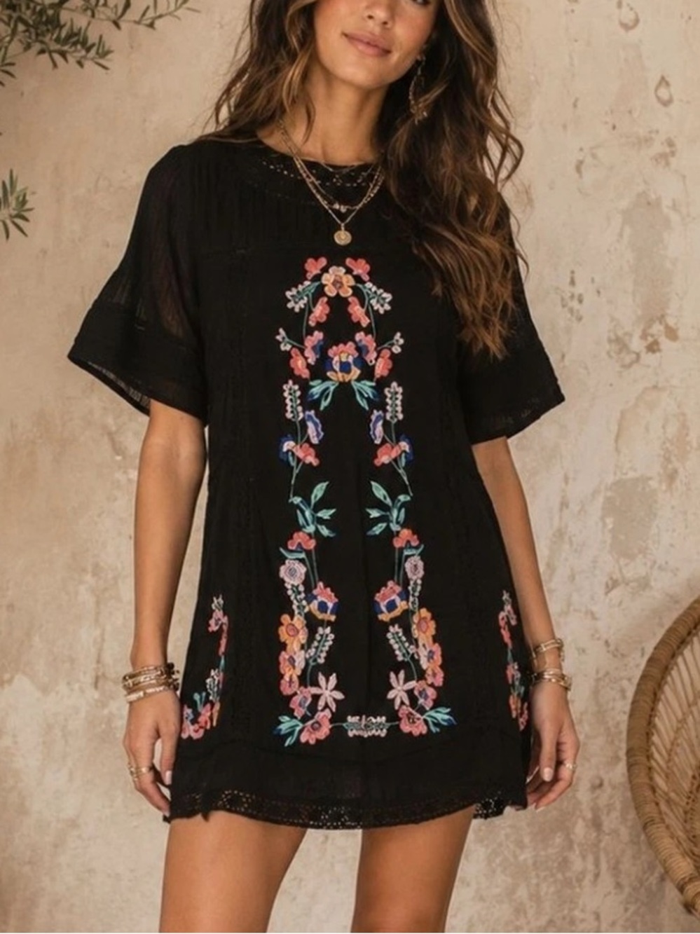 Free People Perfecly Victorian Floral Embroidered Cotton Mini DressNWT